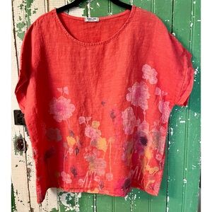 Italian Puro Lino Linen Floral Women's Top estimate Size Large